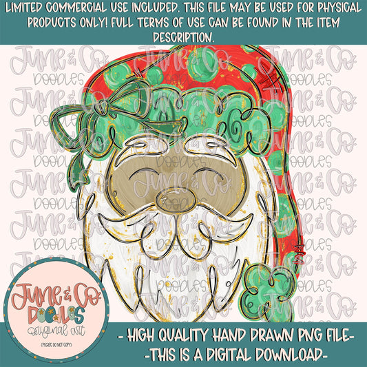 Painted Santa PNG-Red & Green-Brown Skin Tone| Brush Stroke Santa Sublimation File| Girly Christmas Design| Hand Drawn Art| Digital Download