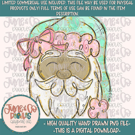Painted Santa PNG-Mint & Pink-Brown Skin Tone| Brush Stroke Santa Sublimation File| Girly Christmas Design| Hand Drawn Art| Digital Download
