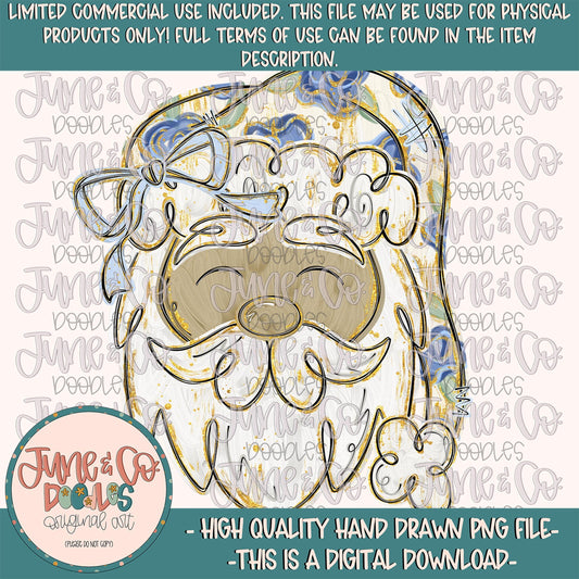 Painted Floral Santa PNG-Brown Skin Tone| Brush Stroke Santa Sublimation File| Girly Christmas Design| Hand Drawn Art| Digital Download