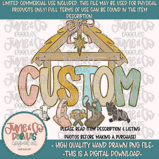 Girls True Story Alpha Custom PNG| Made To Order Nativity Design |Doodle Letter Word/Name By Request| Hand Drawn Art| Digital Download