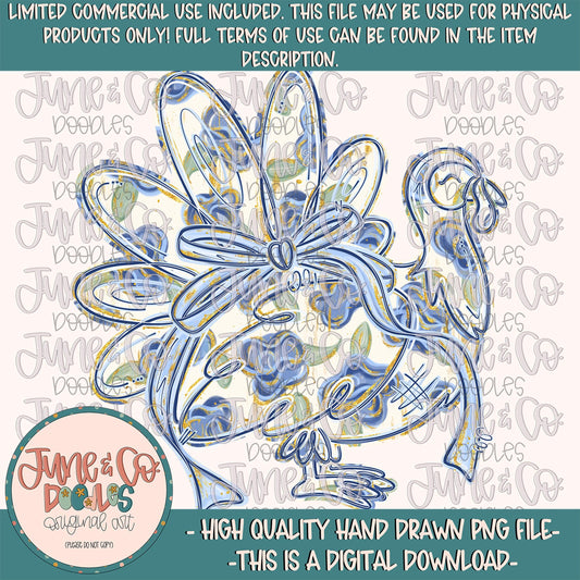 Painted Floral Turkey With Bow PNG| Coquette Thanksgiving Sublimation File| Girly Fall Shirt Design| Hand Drawn Art| Digital Download