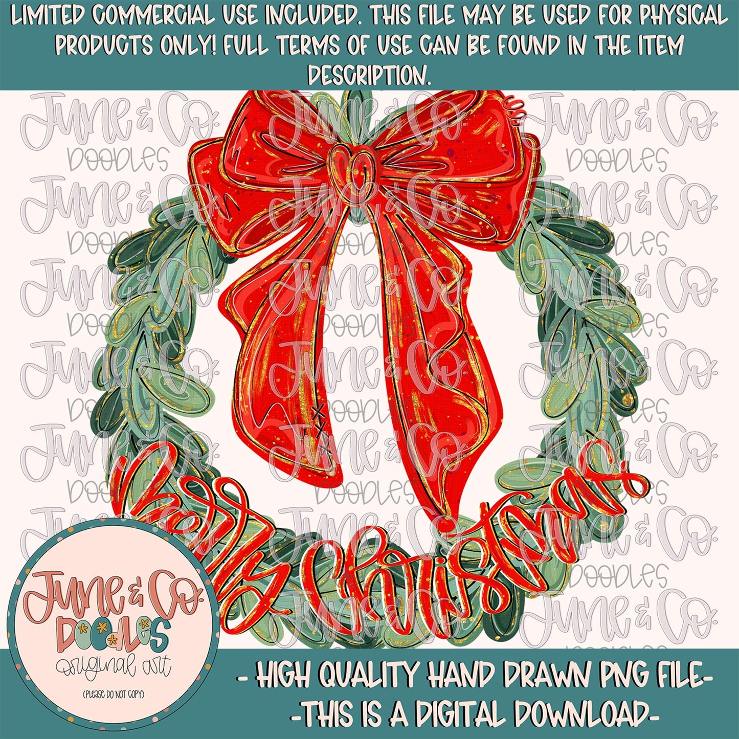 Merry Christmas Wreath PNG| Whimsical Christmas Mini Bundle| Coquette Christmas Shirt Design| Hand Drawn Art| Digital Download