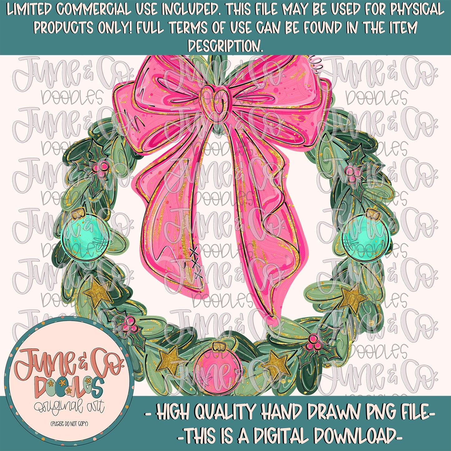 Painted Christmas Wreath PNG| Whimsical Christmas Mini Bundle| Coquette Christmas Shirt Design| Hand Drawn Art| Digital Download