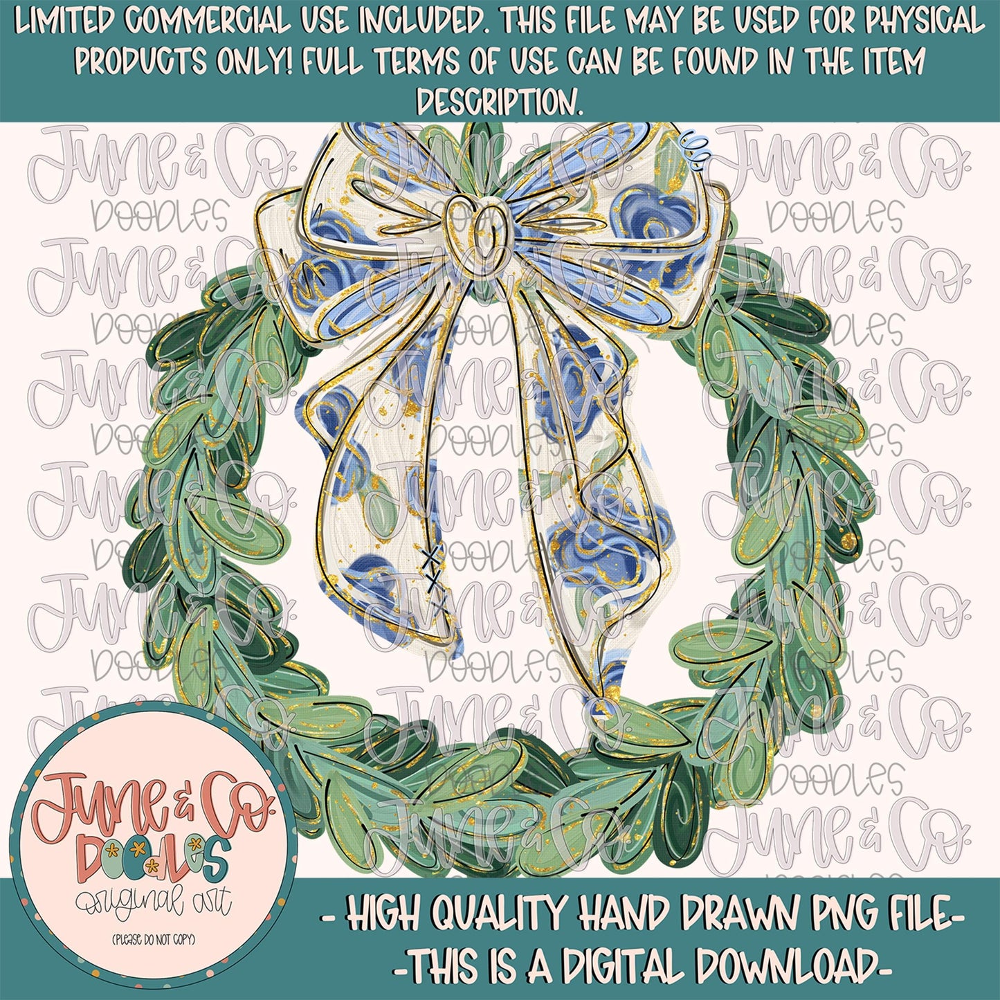 Painted Floral Wreath PNG| Hand Painted Wreath Sublimation File| Grandmillenial Wreath Design| Hand Drawn Art| Digital Download