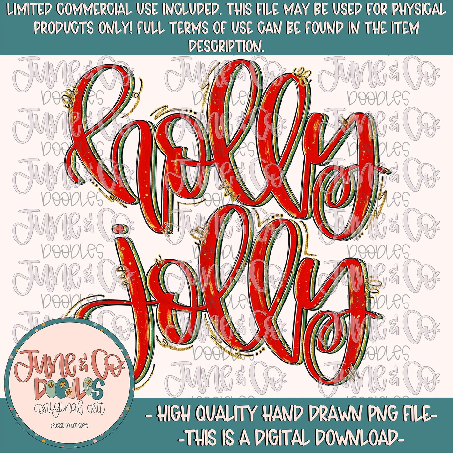 Glam Holly Jolly Lettering PNG- Red| Christmas Calligraphy Sublimation File| Hand Lettered Holiday Shirt Design| Digital Download