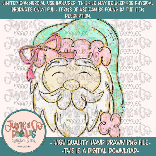 Painted Santa PNG-Mint & Pink| Brush Stroke Santa Sublimation File| Glam Santa| Christmas Holiday Design| Hand Drawn Art| Digital Download