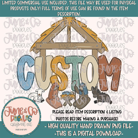 Boys True Story Alpha Custom PNG| Made To Order Nativity Design |Doodle Letter Word/Name By Request| Hand Drawn Art| Digital Download