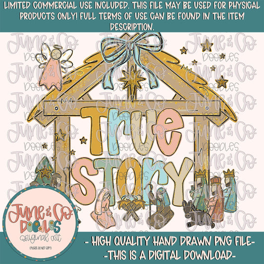 Girls True Story Nativity Scene PNG| Faith Based Christmas Sublimation File| Nativity Story Shirt Design| Hand Drawn Art| Instant Download