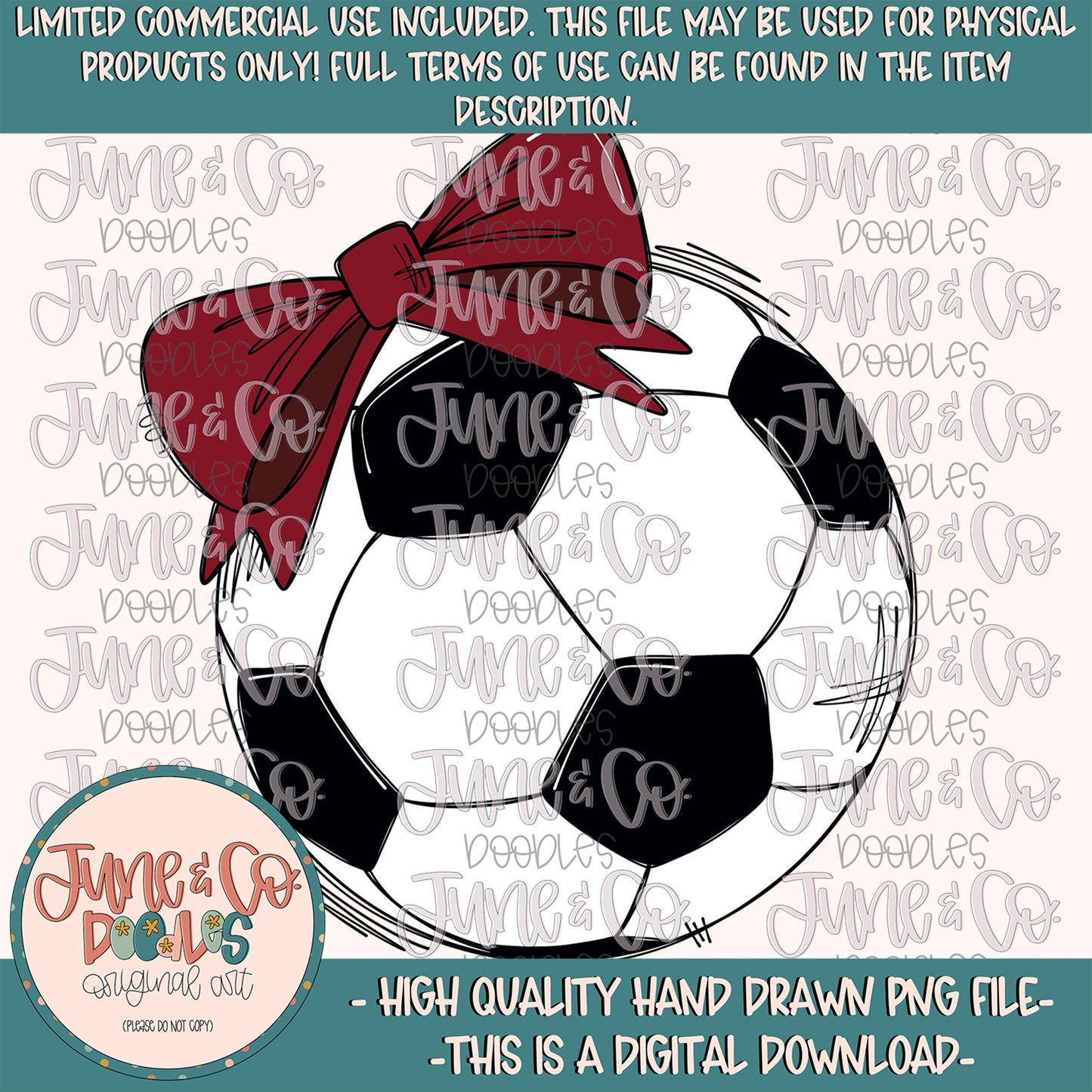 Girly Soccer Ball PNG| Soccer Ball With Red Bow Sublimation File| Girls Soccer Shirt Design| Hand Sketched Printable Art| Instant Download