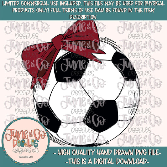Girly Soccer Ball PNG| Soccer Ball With Red Bow Sublimation File| Girls Soccer Shirt Design| Hand Sketched Printable Art| Instant Download