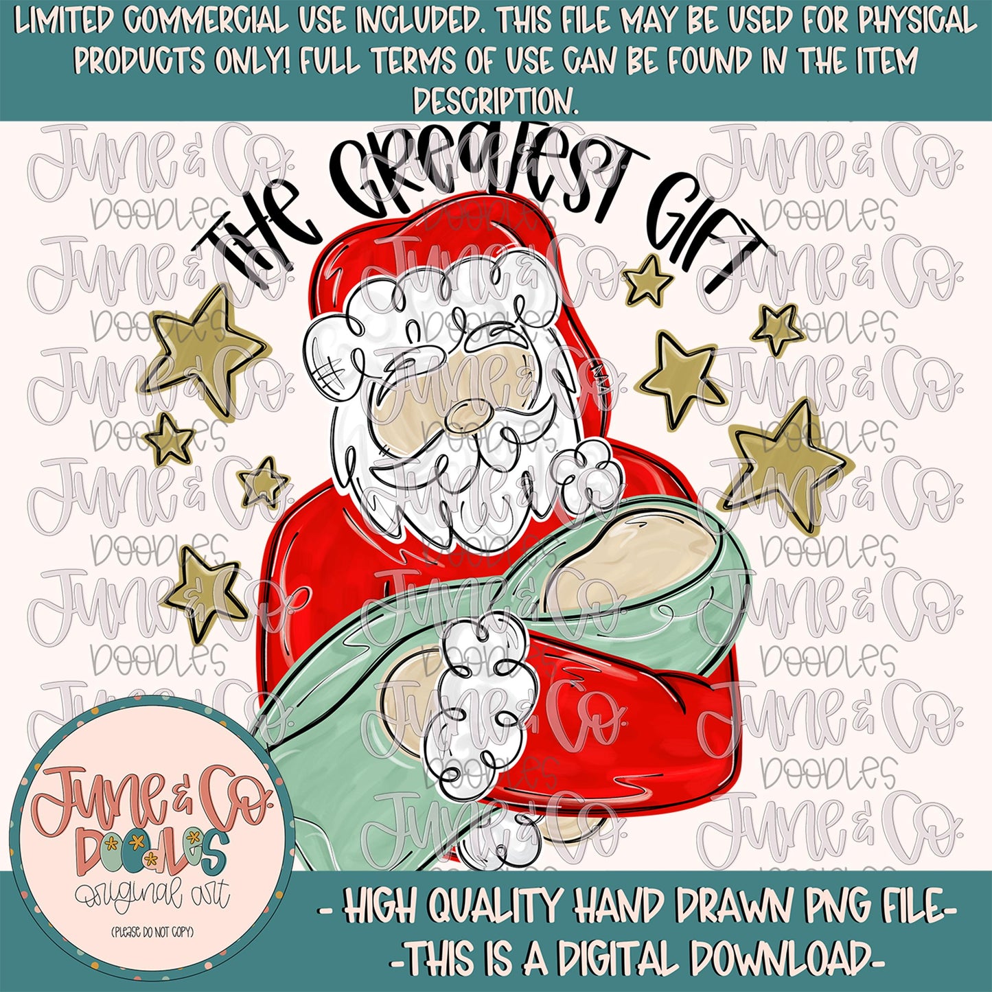 The Greatest Gift PNG| Brush Stroke Santa Sublimation File| Faith Based Christmas Holiday Design| Hand Drawn Art| Digital Download