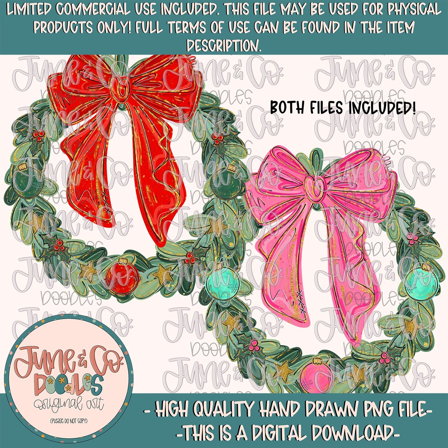Painted Christmas Wreath PNG| Whimsical Christmas Mini Bundle| Coquette Christmas Shirt Design| Hand Drawn Art| Digital Download
