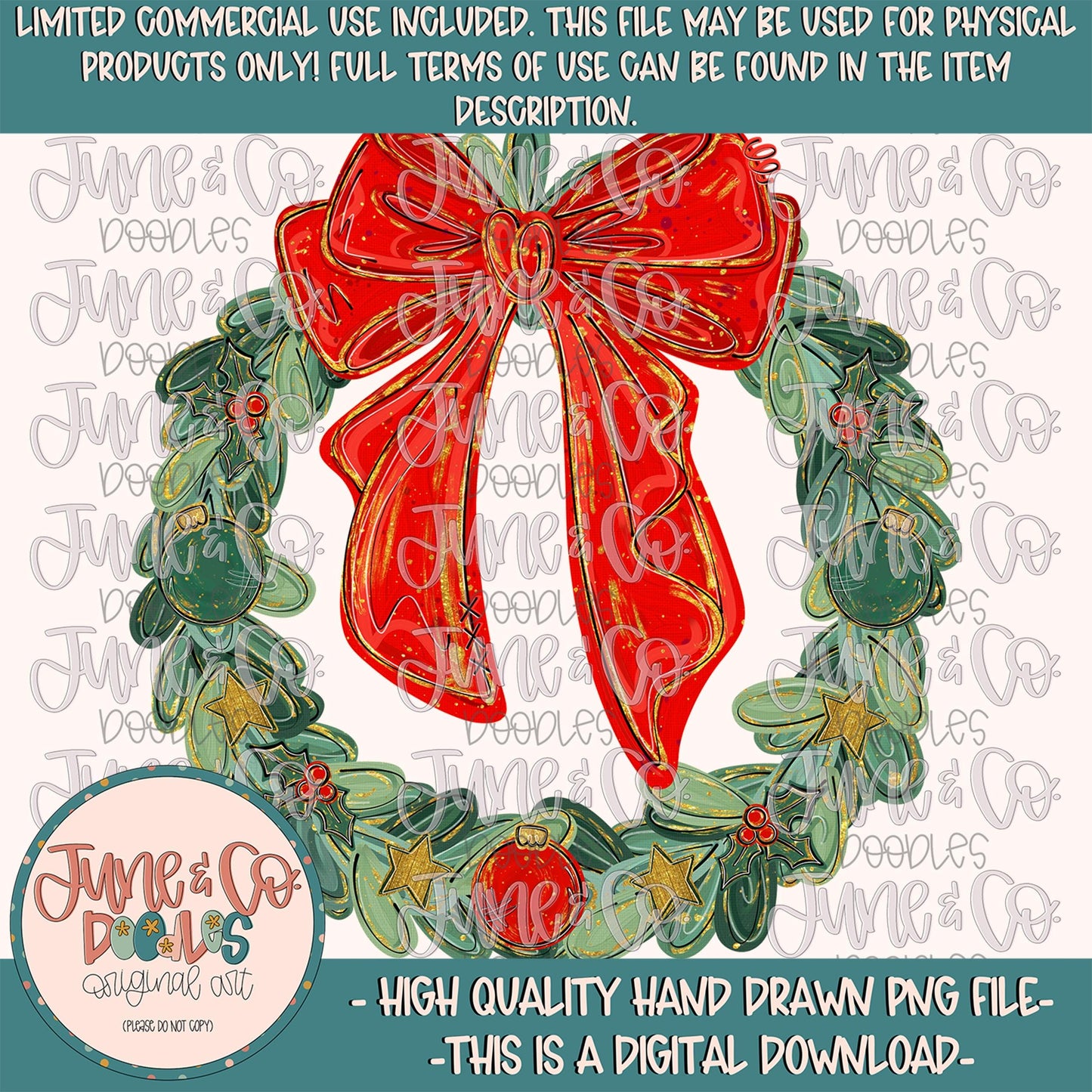 Painted Christmas Wreath PNG| Whimsical Christmas Mini Bundle| Coquette Christmas Shirt Design| Hand Drawn Art| Digital Download