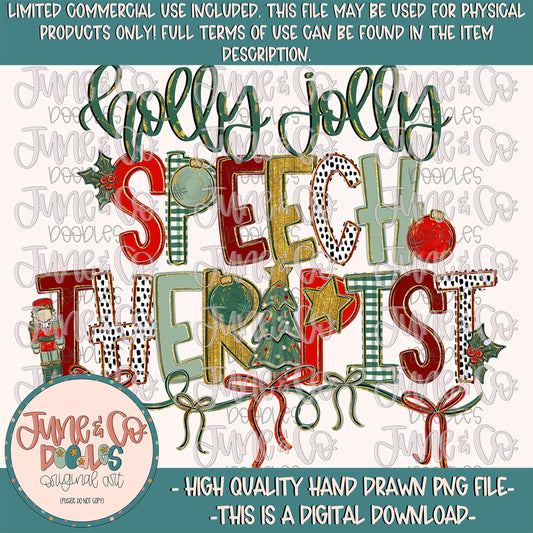 Holly Jolly Speech Therapist PNG| Christmas Occupation Sublimation File| Coquette Holiday Shirt Design| Hand Drawn Art| Digital Download