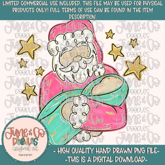 Glam Painted Santa & Baby Jesus- Pink| Brush Stroke Santa Sublimation File| Faith Christmas Holiday Design| Hand Drawn Art| Digital Download