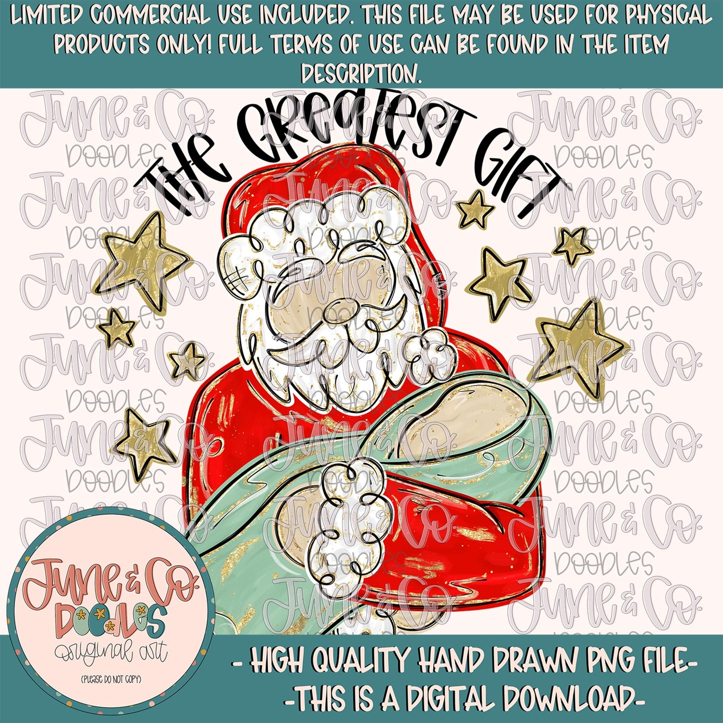 The Greatest Gift PNG- Glam| Brush Stroke Santa Sublimation File| Faith Based Christmas Holiday Design| Hand Drawn Art| Digital Download