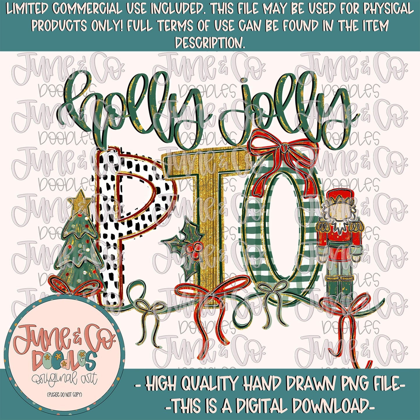 Holly Jolly PTO PNG| Christmas Themed School Sublimation File| Coquette Holiday Season Shirt Design| Hand Drawn Art| Digital Download