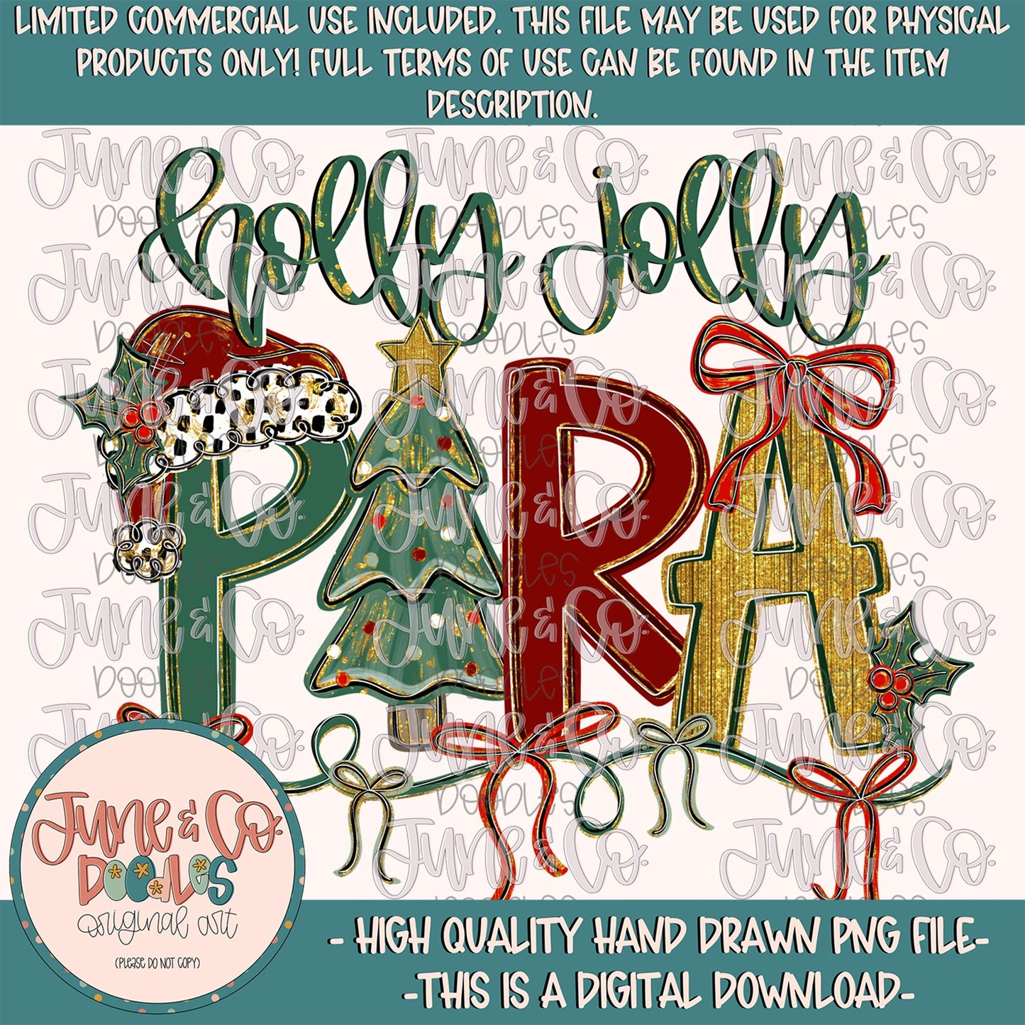 Holly Jolly Para PNG| Christmas Paraprofessional Sublimation File| Coquette Holiday Season Shirt Design| Hand Drawn Art| Digital Download