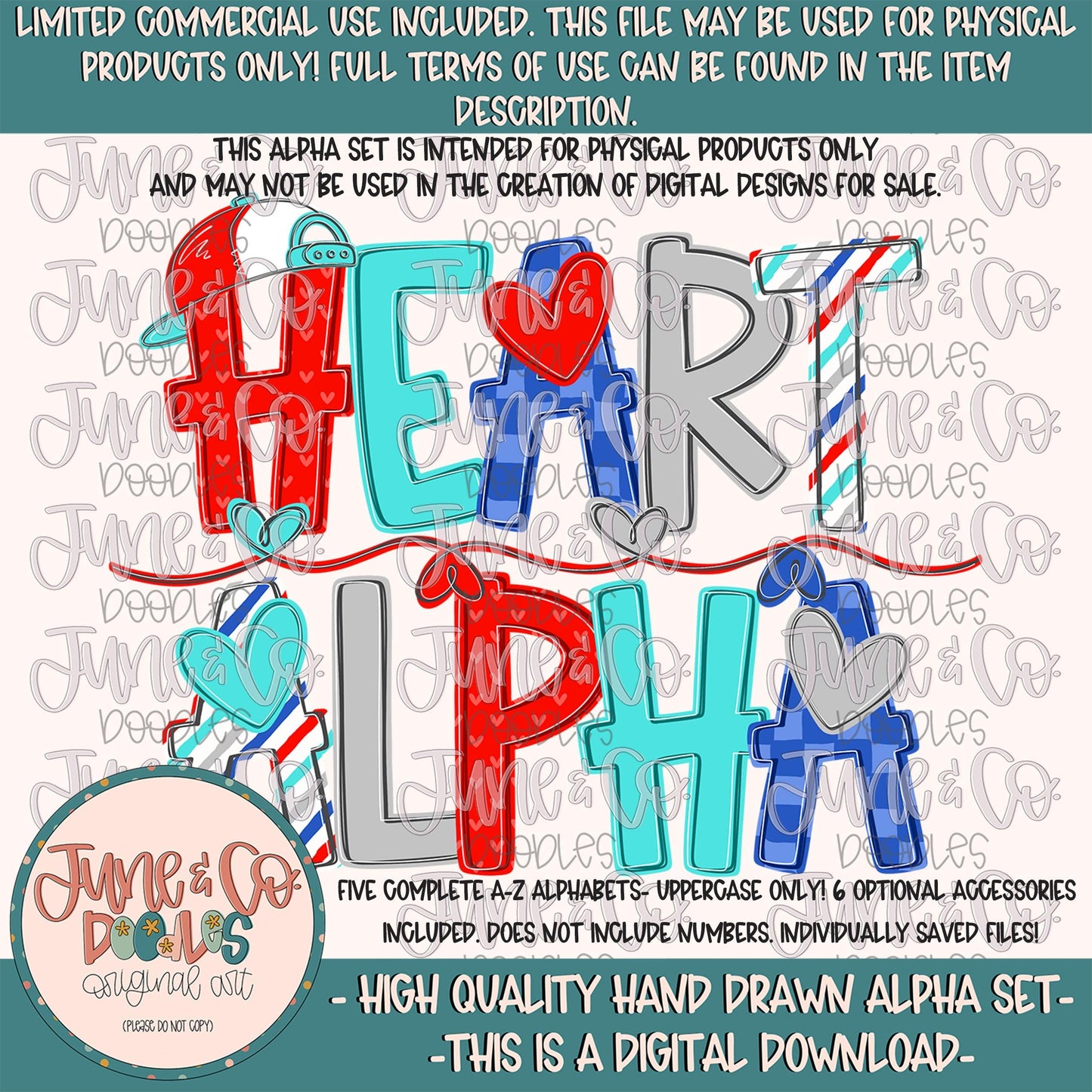 Boys Heart Alpha Set- PNG| Valentine's Day Alphabet| Individually Saved Letters| Holiday Letters| A-Z Doodle Letters PNG| Digital Download