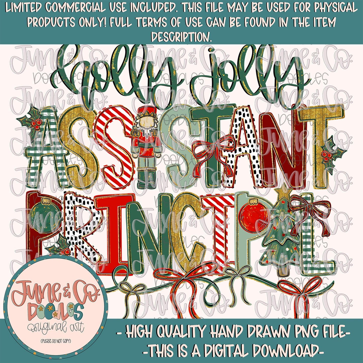 Holly Jolly Assistant Principal PNG| Christmas Occupation Art| Coquette Holiday Season Shirt Design| Hand Drawn Art| Digital Download
