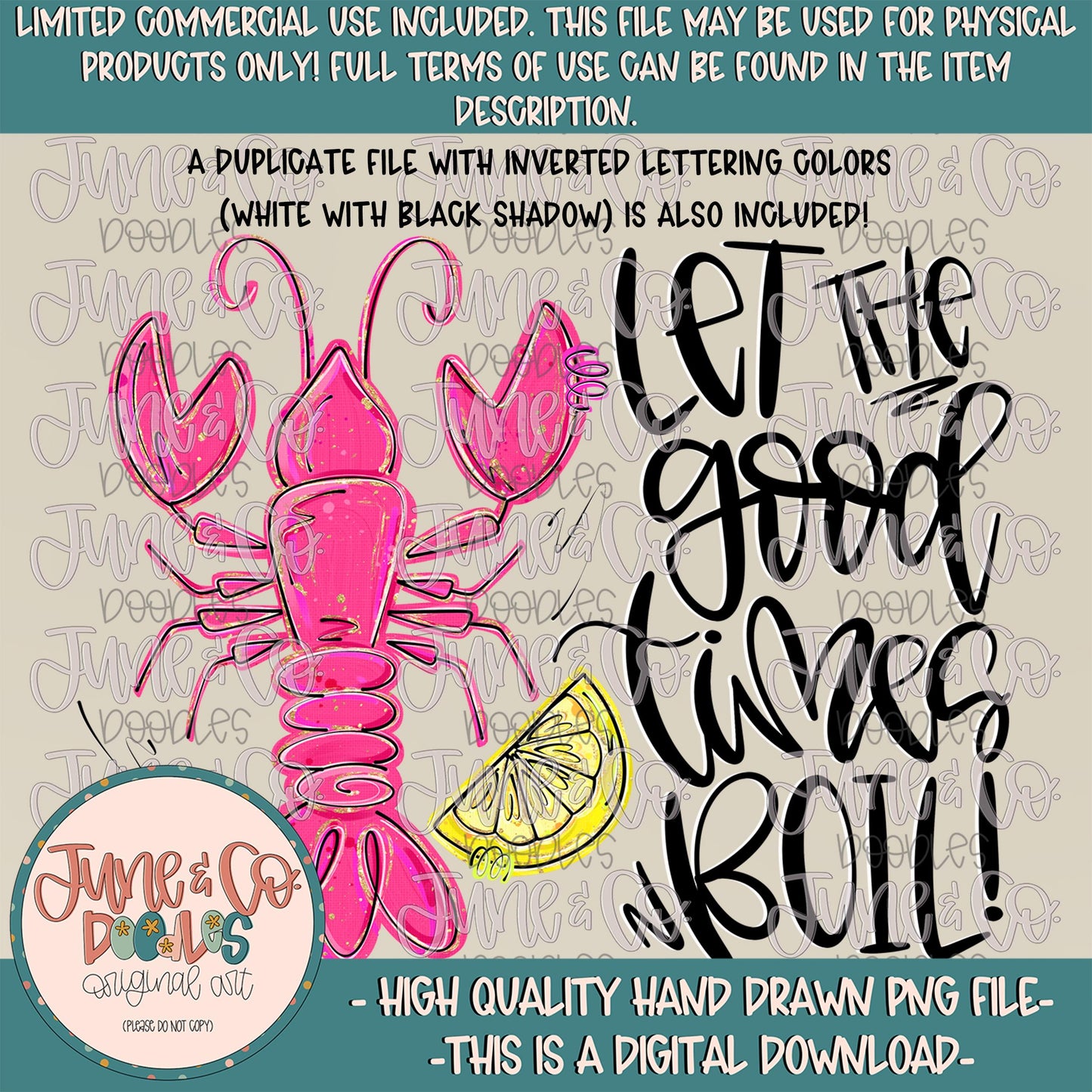 Let The Good Times Boil PNG| Preppy Crawfish Boil Sublimation File| Mardi Gras Design| Hand Lettering| Hand Drawn Art| Digital Download