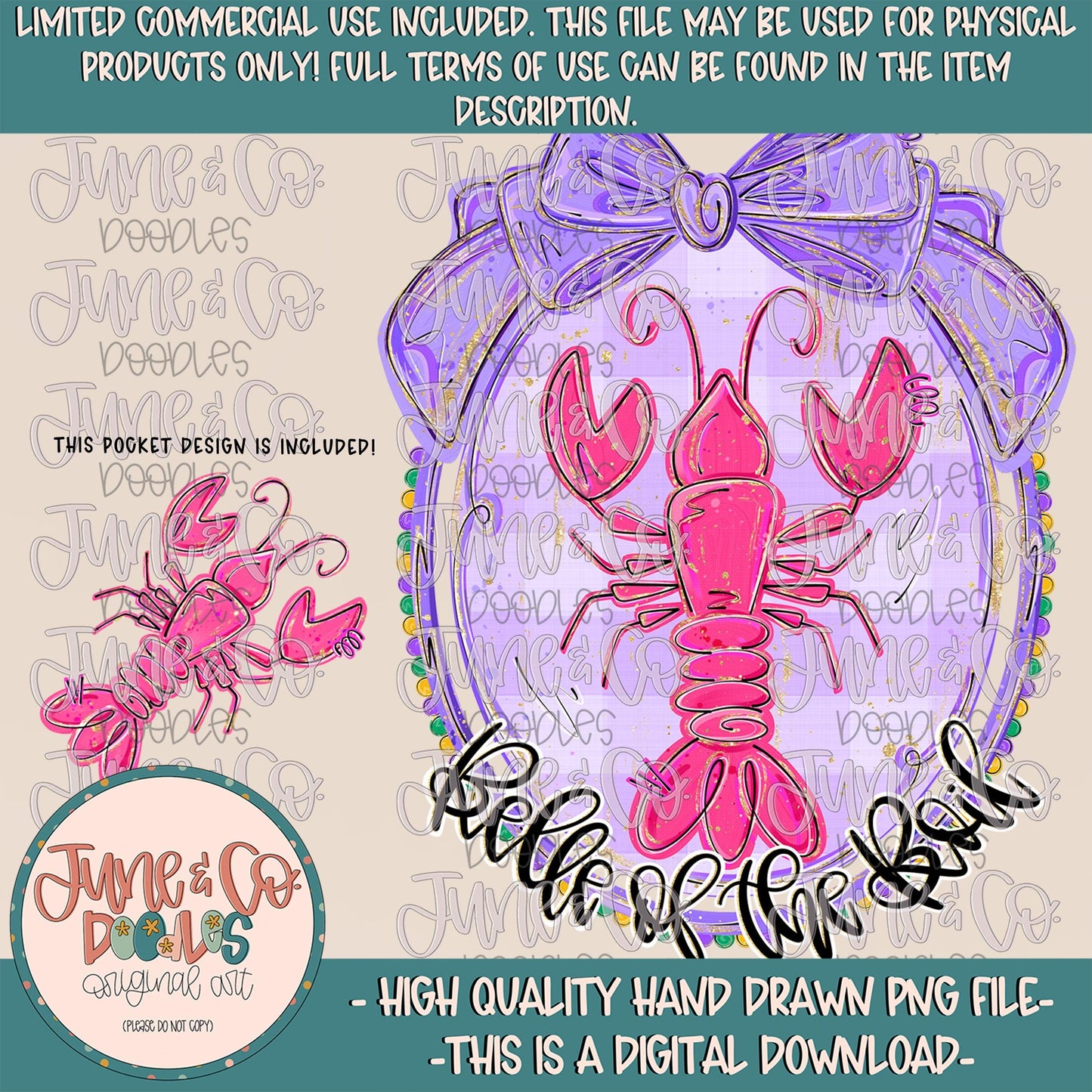 Belle Of The Boil PNG| Preppy Crawfish Boil Sublimation File| Coquette Mardi Gras Design| Hand Lettering| Hand Drawn Art| Digital Download