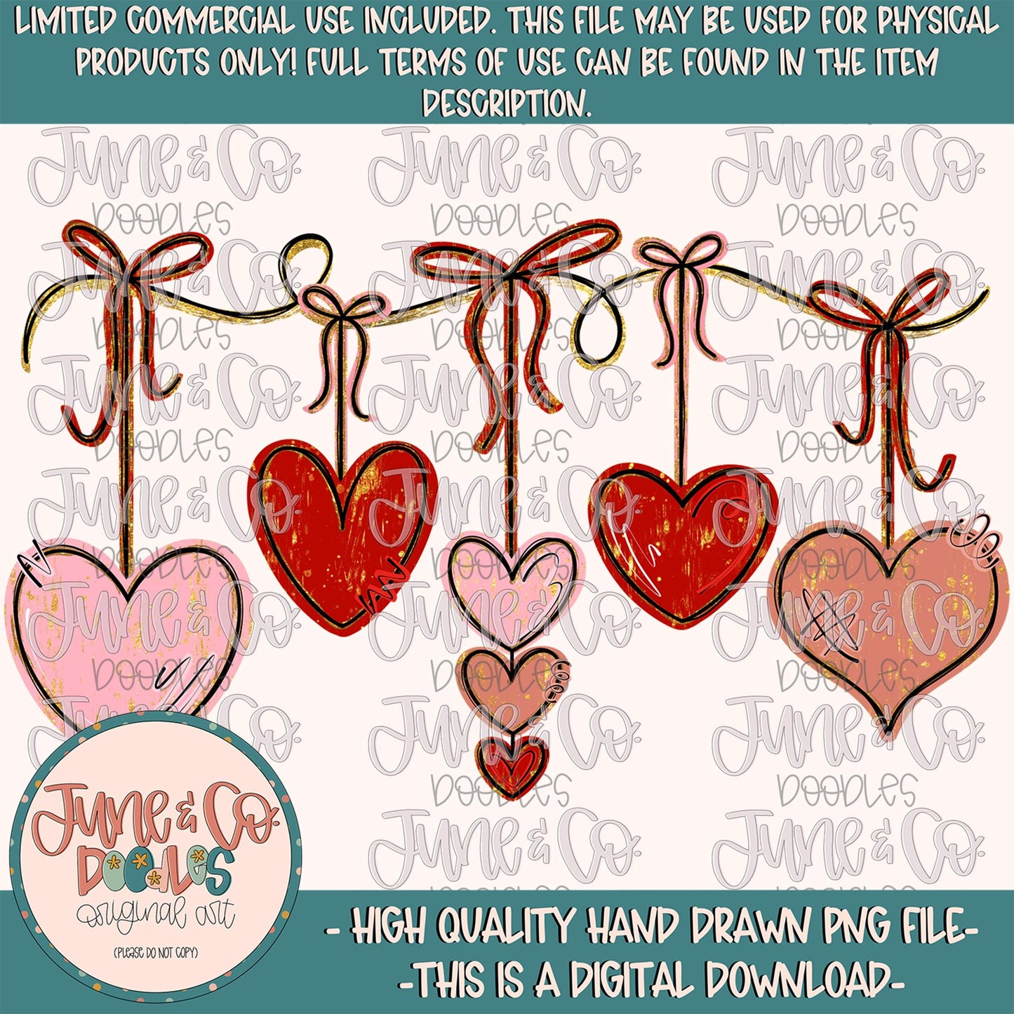 Hanging Hearts PNG| Hanging Hearts Sublimation File| Boho Valentine's Day Shirt Design| Hand Drawn Art| Digital Download