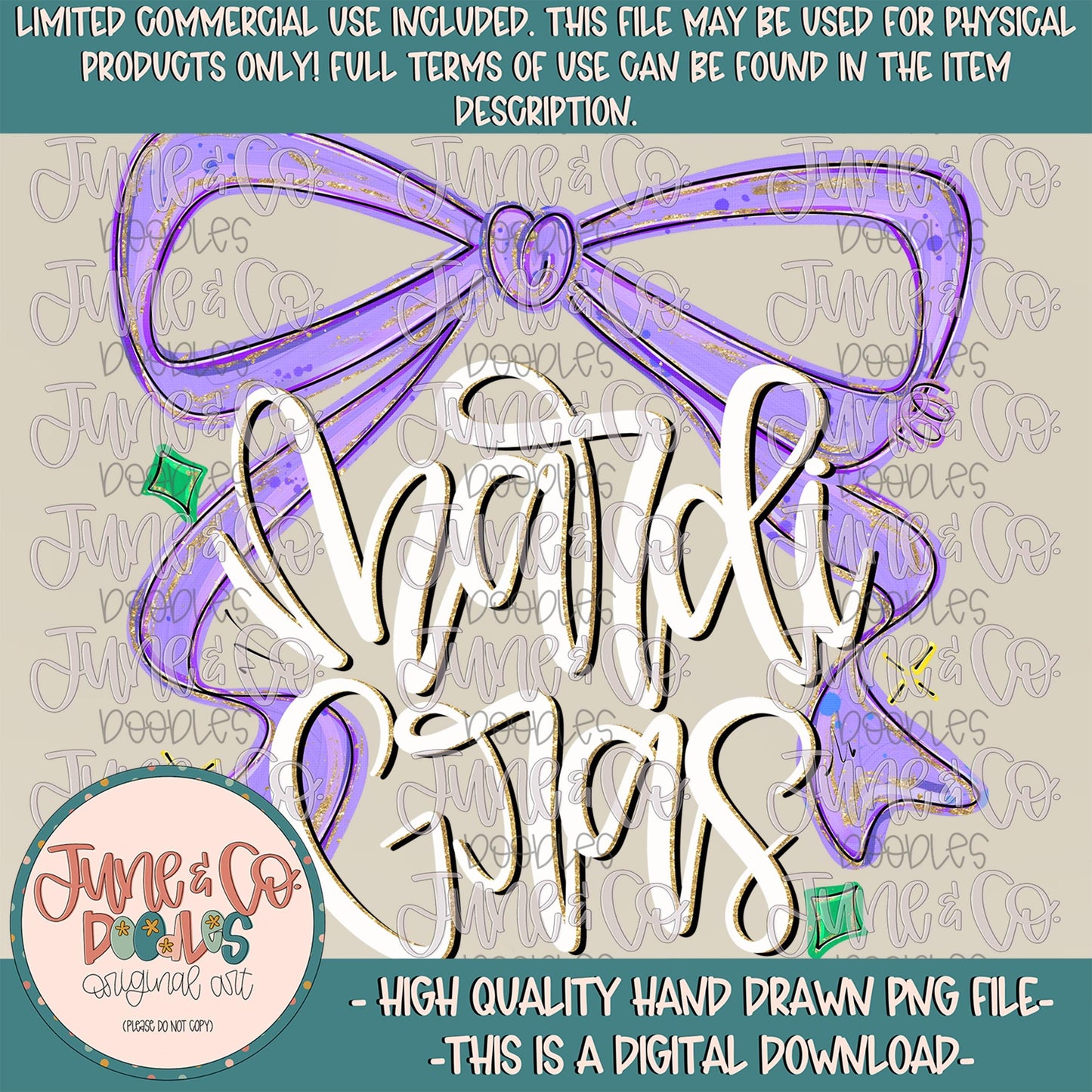 Mardi Gras Bow PNG| Preppy Fat Tuesday Sublimation File| Coquette Mardi Gras Design| Hand Lettering| Hand Drawn Art| Digital Download