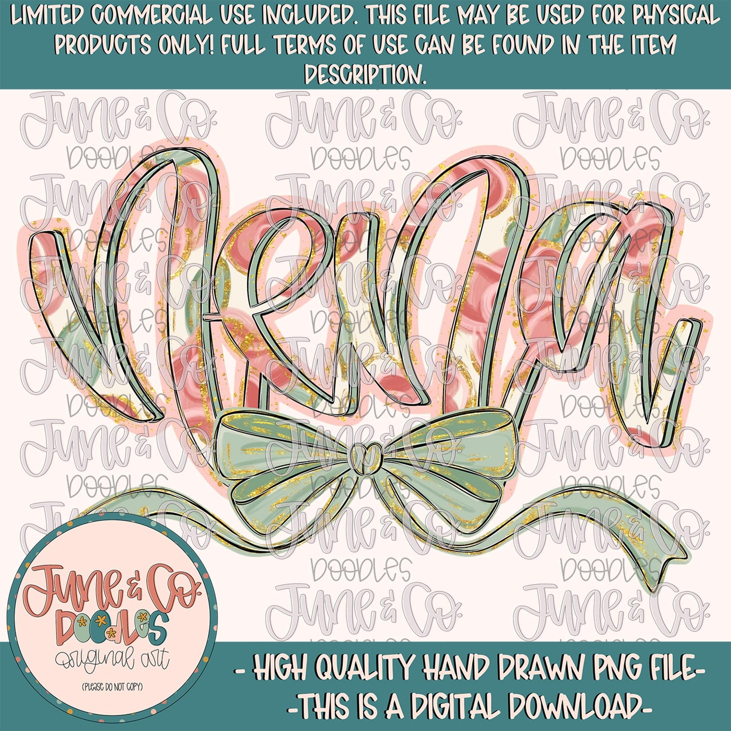 Painted Floral Nena PNG| Nena With Bow Sublimation File| Floral Mother's Day Shirt Design| Hand Lettered Printable Art| Digital Download