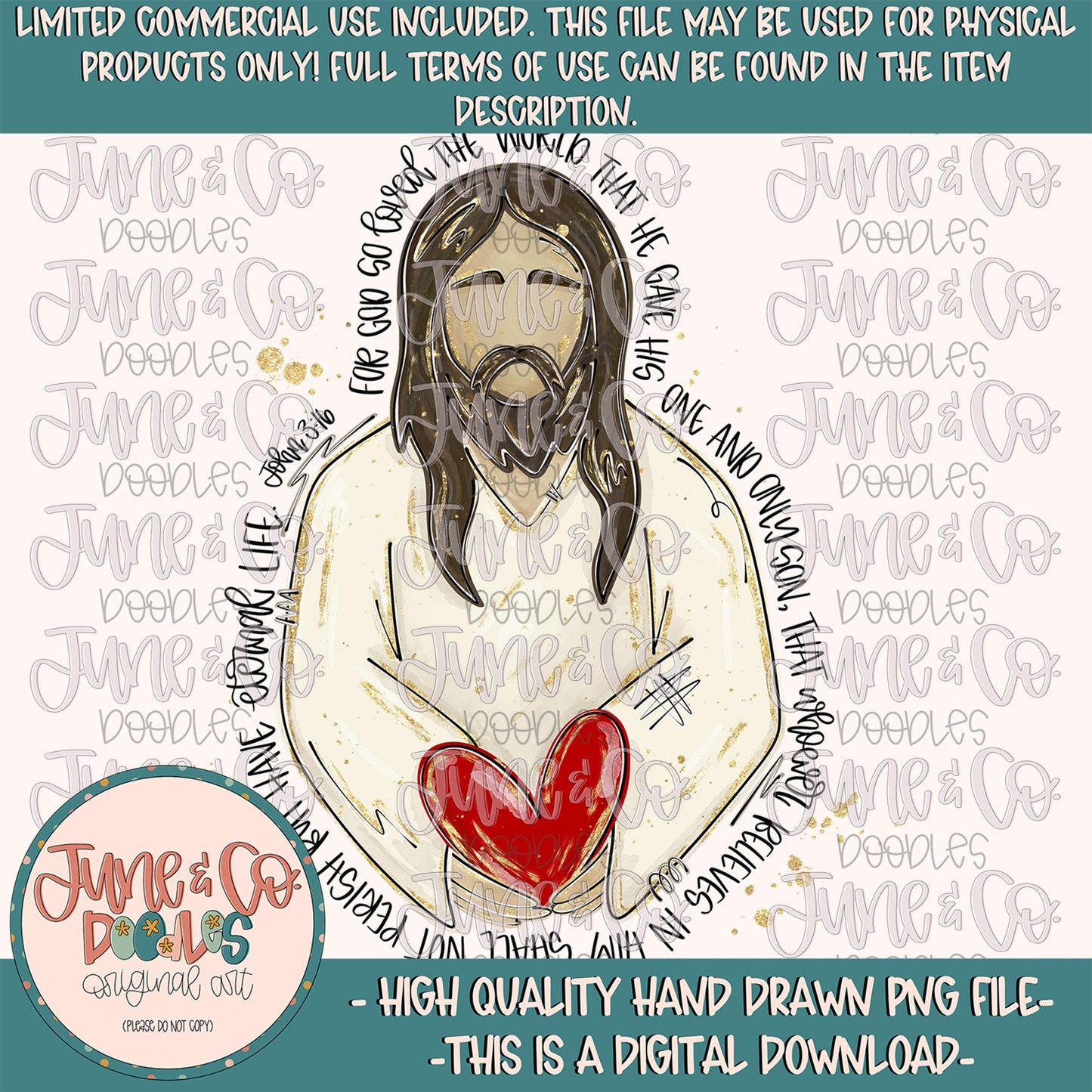 Watercolor John 3:16 PNG| For God So Loved The World Sublimation File| Faith Based Valentine's Design| Hand Drawn Art| Digital Download