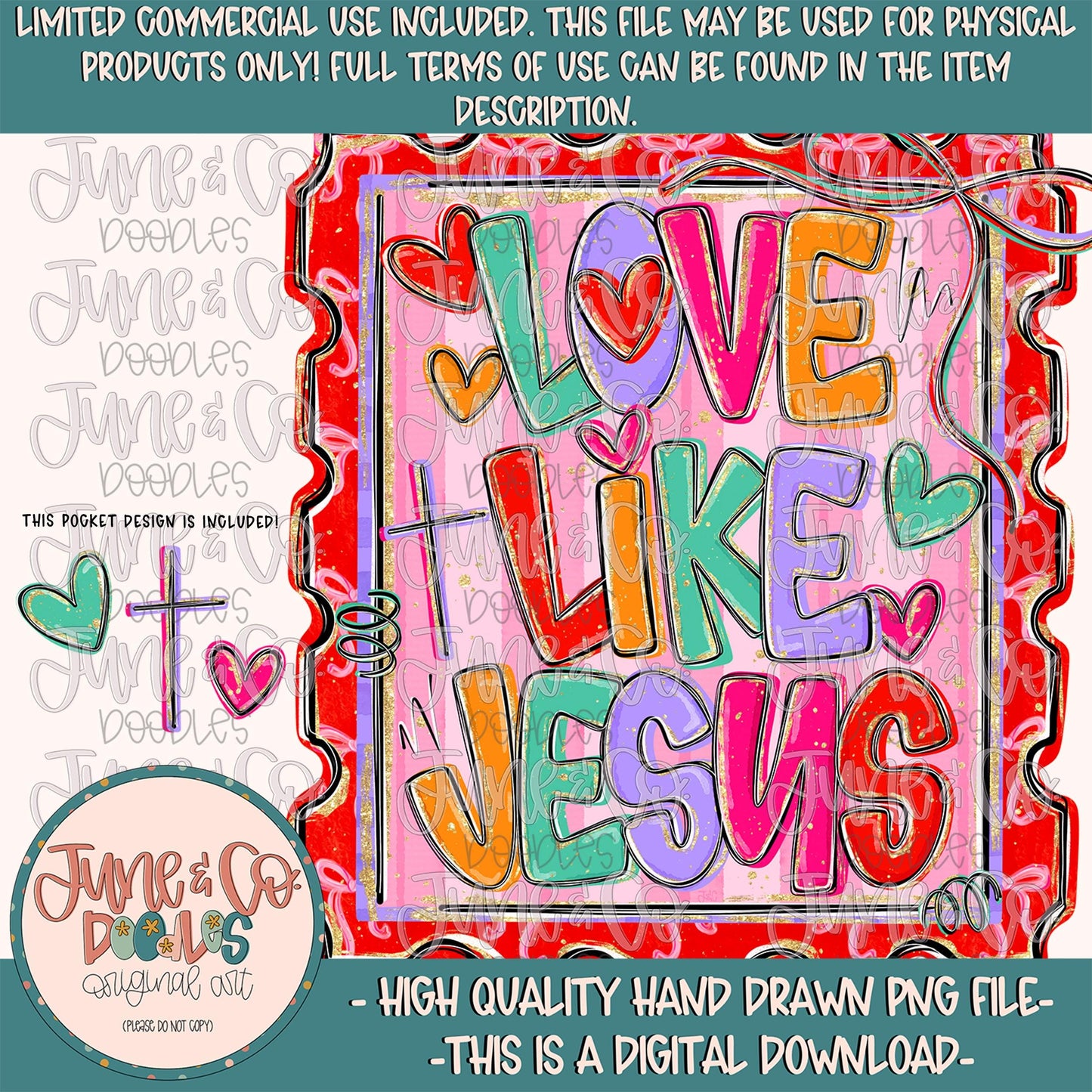 Love Like Jesus Stamp PNG| Valentine Doodles Sublimation File| Girls Faith Based Valentine's Design| Hand Drawn Art| Digital Download