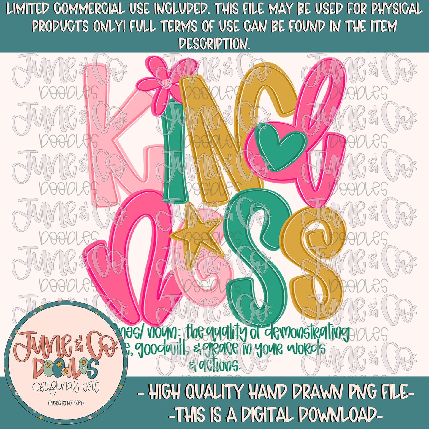 Kindness Definition PNG| Be Kind Sublimation File| Inspirational Shirt Design| Hand Lettering| Hand Drawn Art| Digital Download
