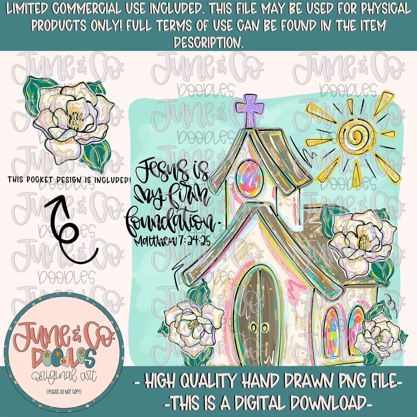 Firm Foundation Church PNG| Faith Based Easter Sublimation File| Faux Watercolor Paint Design| Hand Lettered Bible Verse| Digital Download