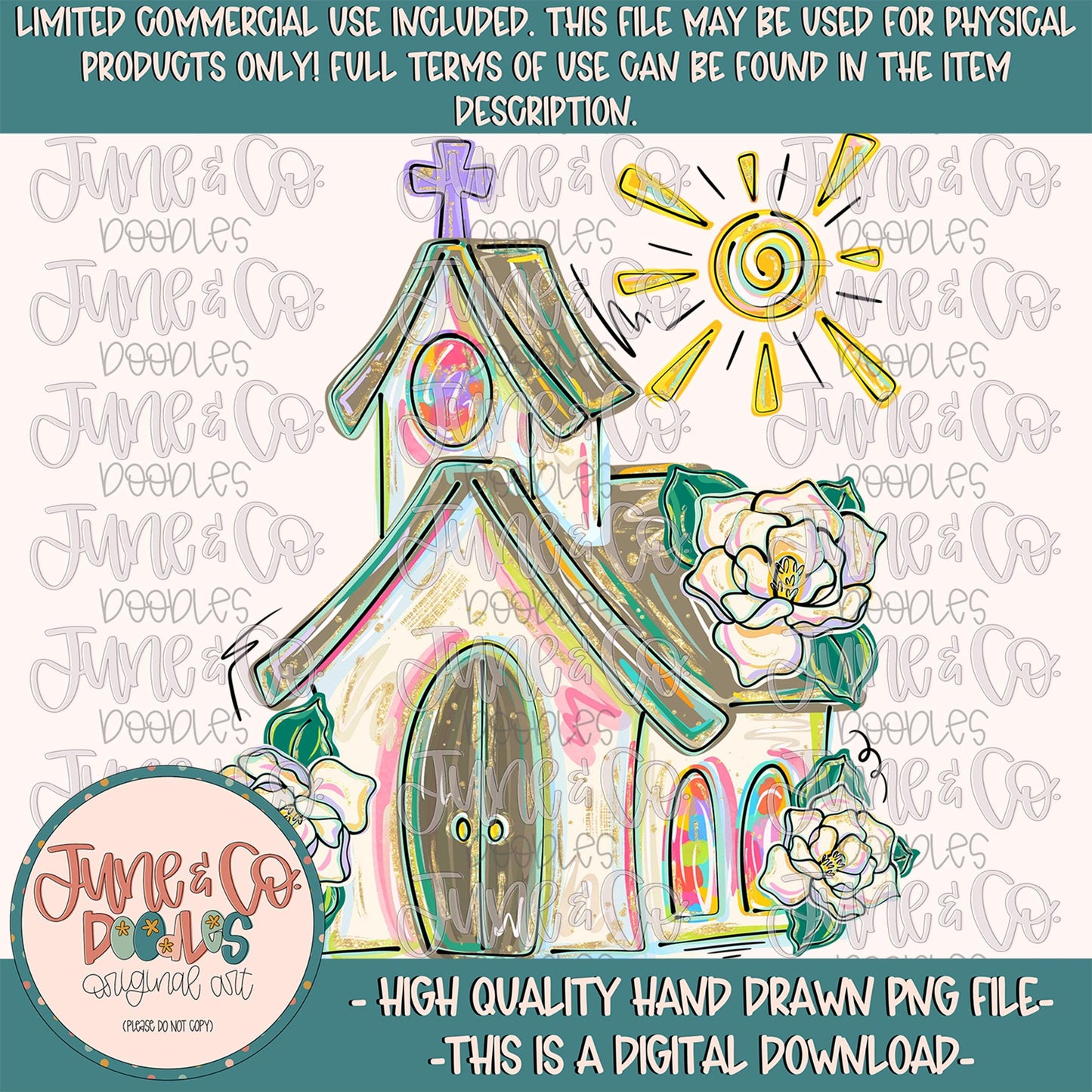 Painted Floral Church PNG| Faith Based Easter Sublimation File| Faux Watercolor Paint Design| Hand Drawn Art| Digital Download