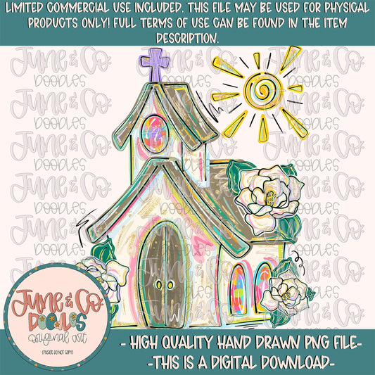 Painted Floral Church PNG| Faith Based Easter Sublimation File| Faux Watercolor Paint Design| Hand Drawn Art| Digital Download