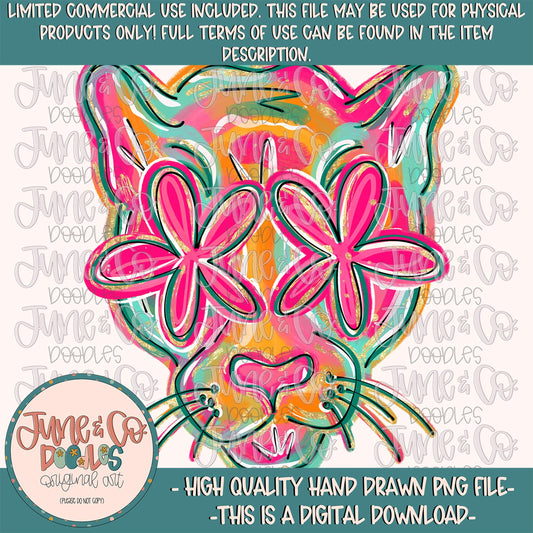 Flower Power Panther PNG| Painted Panthers Mascot Sublimation File| Girly Game Day Shirt Design| Hand Drawn Art| Digital Download