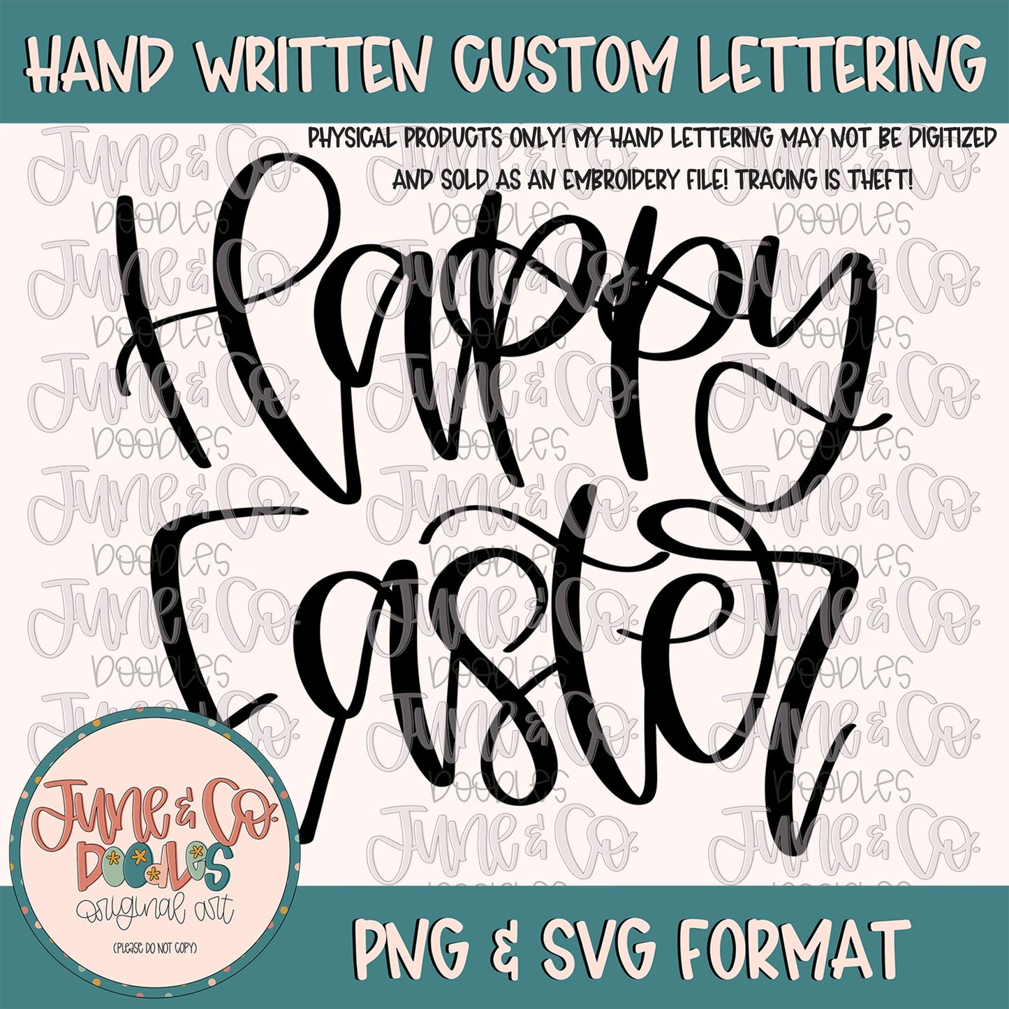 Happy Easter Hand Lettering PNG| Easter Holiday Calligraphy SVG| Cursive Easter Design| Hand Lettered Printable Art| Digital Download