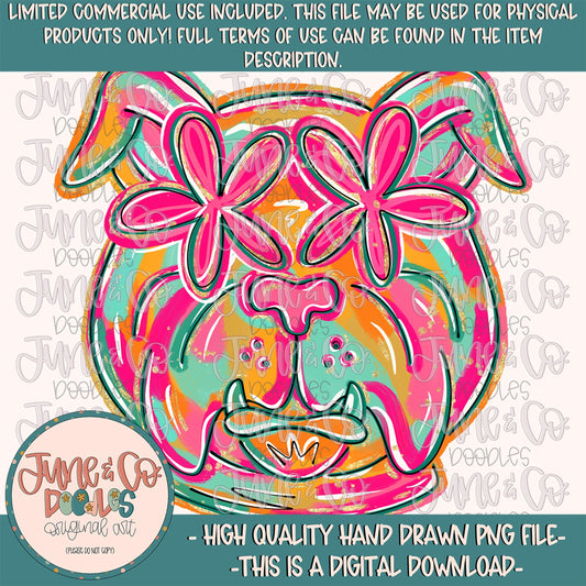 Flower Power Bulldog PNG| Painted Bulldogs Mascot Sublimation File| Girly Game Day Shirt Design| Hand Drawn Art| Digital Download