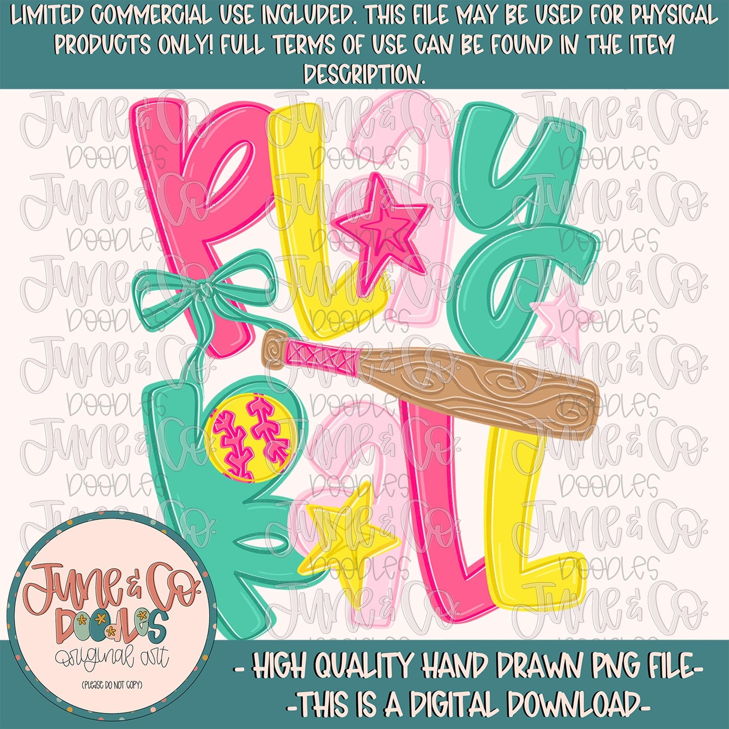 Play Ball- Softball PNG| Softball Season Sublimation File| Spring Sports Shirt Design| Hand Lettered Printable Art| Digital Download