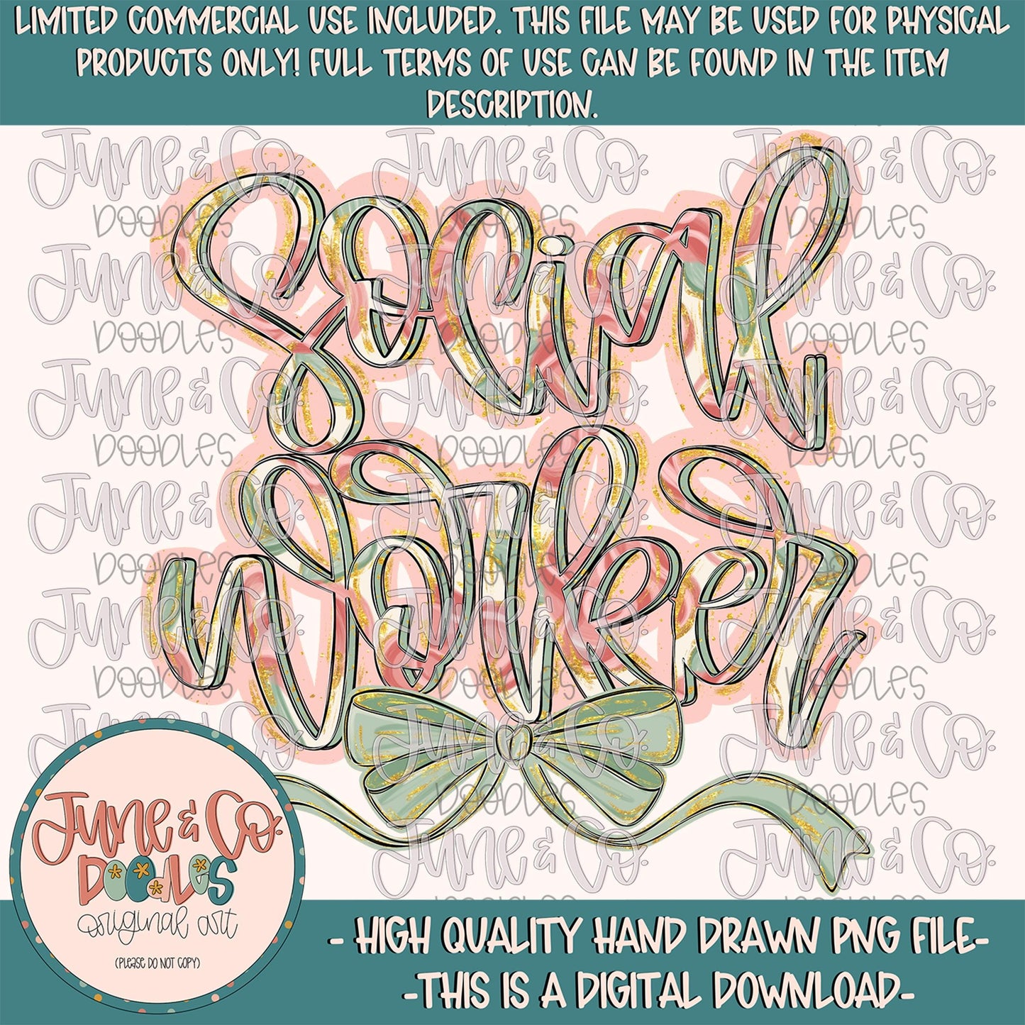 Painted Floral Social Worker PNG| Social Worker With Bow Sublimation File| Floral Occupation Shirt Design| Hand Lettering| Digital Download