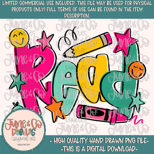 Girls Read With Doodles PNG| Cool Read Across America Sublimation File| Girls Elementary Reading Design| Hand Drawn Art| Digital Download