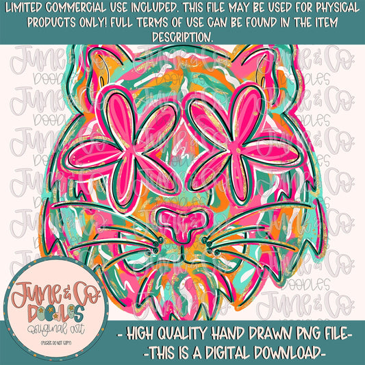 Flower Power Tiger PNG| Painted Tigers Mascot Sublimation File| Girly Game Day Shirt Design| Hand Drawn Art| Digital Download