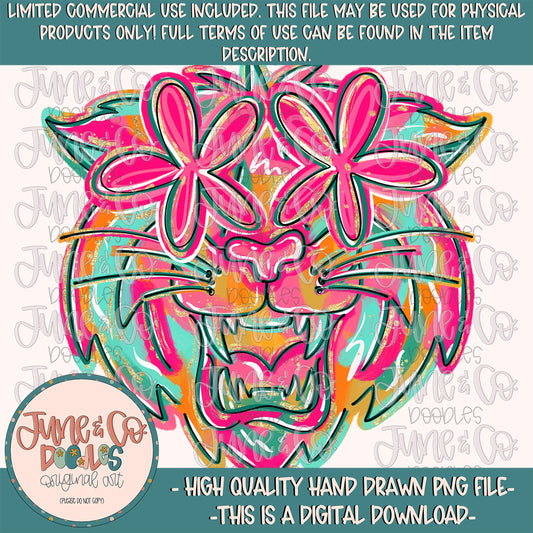 Flower Power Wildcat PNG| Painted Wildcats Mascot Sublimation File| Girly Game Day Shirt Design| Hand Drawn Art| Digital Download