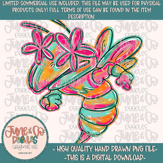 Flower Power Hornet PNG| Painted Hornets Mascot Sublimation File| Girly Game Day Shirt Design| Hand Drawn Art| Digital Download