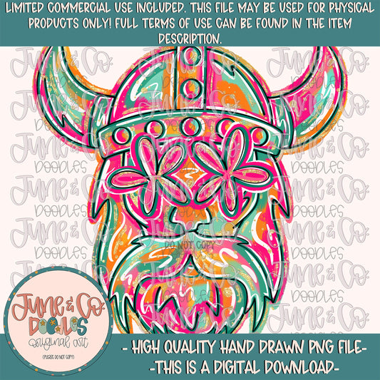 Flower Power Viking PNG| Painted Vikings Mascot Sublimation File| Girly Game Day Shirt Design| Hand Drawn Art| Digital Download