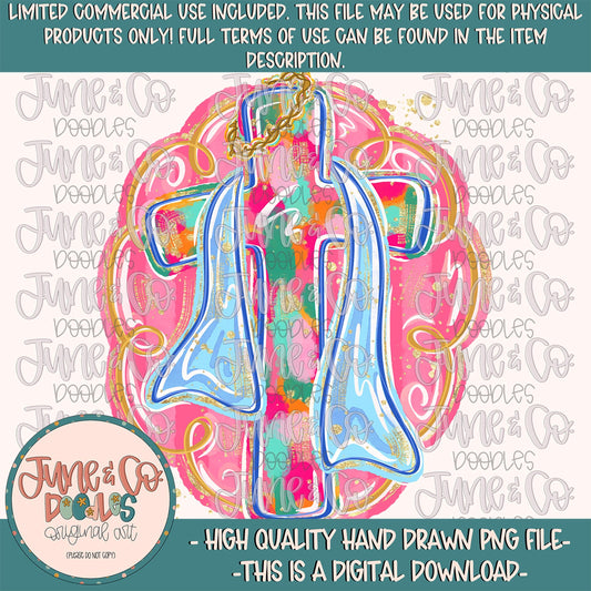 Watercolor Cross PNG| Faith Based Easter Sublimation File| Bright Brush Stroke Texture Shirt Design| Hand Drawn Art| Digital Download