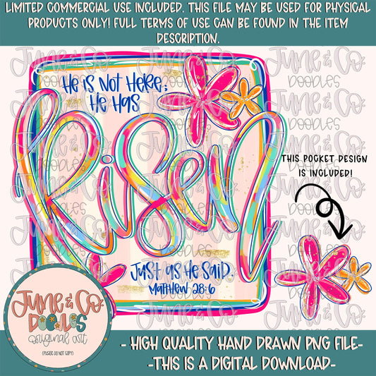 Painted He Is Risen PNG| Preppy Faith Based Easter Sublimation File| Bible Verse Shirt Design| Hand Lettered Art| Digital Download