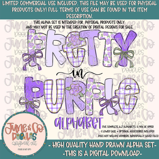 Pretty in Purple Floral Alphabet Set- PNG| Preppy Purple Doodle Alpha| Individually Saved Letters| A-Z Doodle Letters PNG| Digital Download