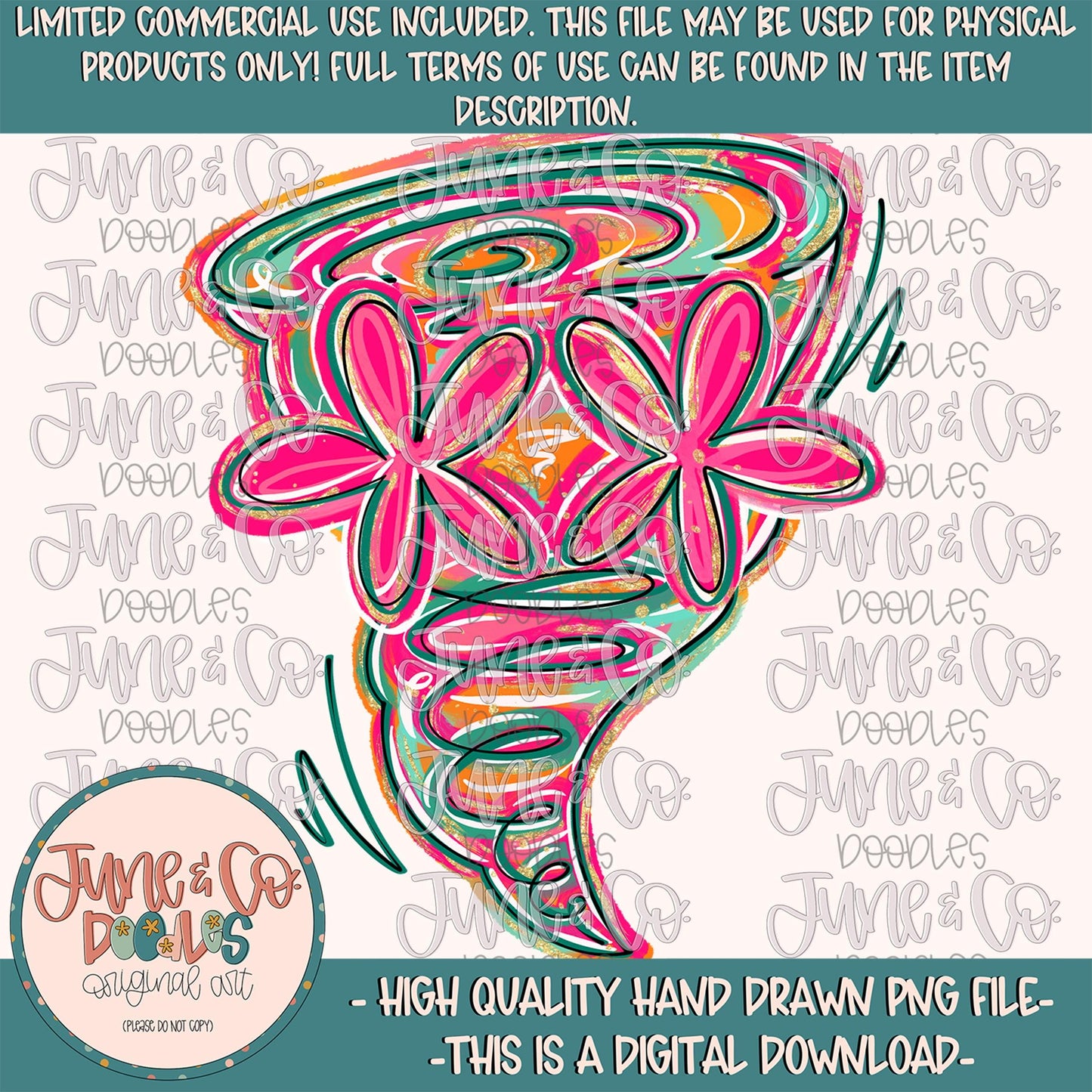 Flower Power Tornado PNG| Painted Tornadoes Mascot Sublimation File| Girly Game Day Shirt Design| Hand Drawn Art| Digital Download