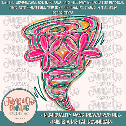 Flower Power Tornado PNG| Painted Tornadoes Mascot Sublimation File| Girly Game Day Shirt Design| Hand Drawn Art| Digital Download